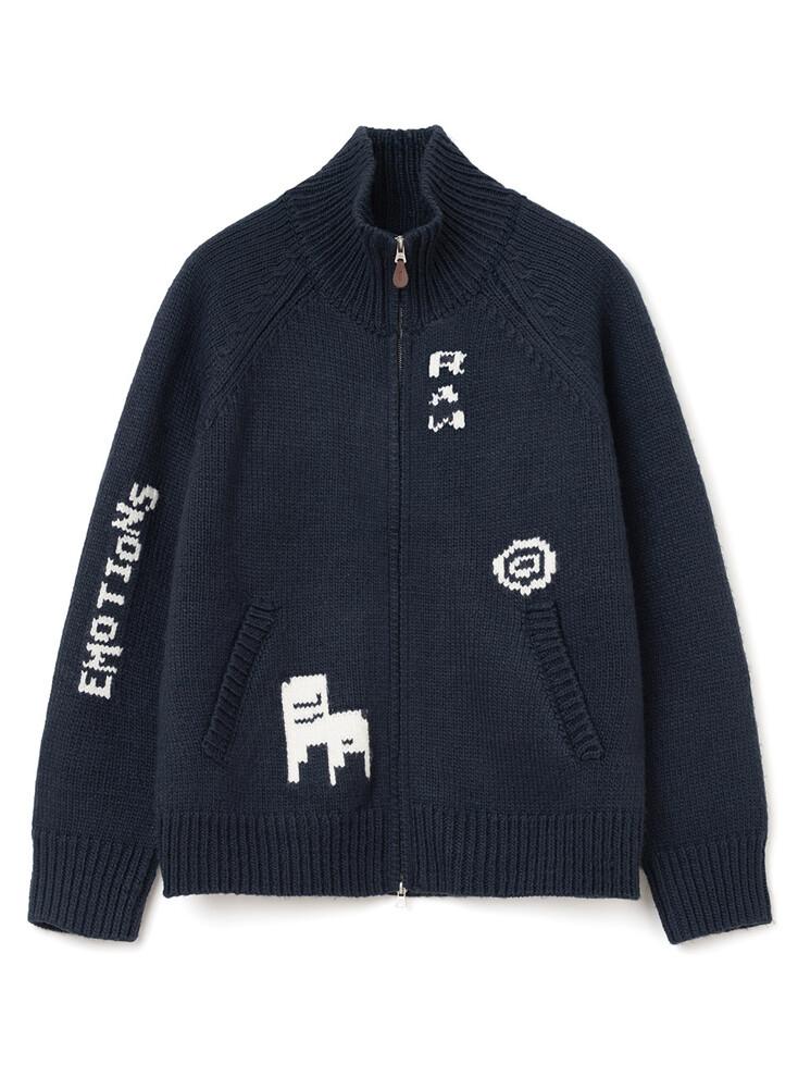 로우 인타르시아 코위찬 니트 집업 [네이비]