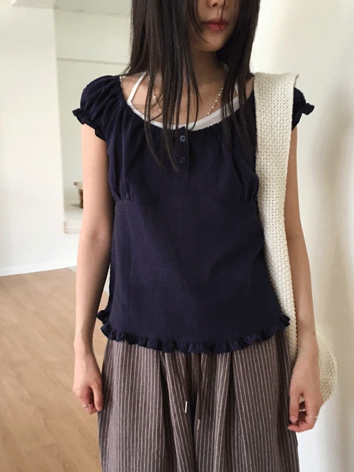 러쉬 퍼프 프릴 블라우스 (3colors)