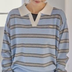 [더나무그림] 여성 배색 스트라이프 브이넥 카라 루즈핏 니트 NCP1KT001 머랭카라KT