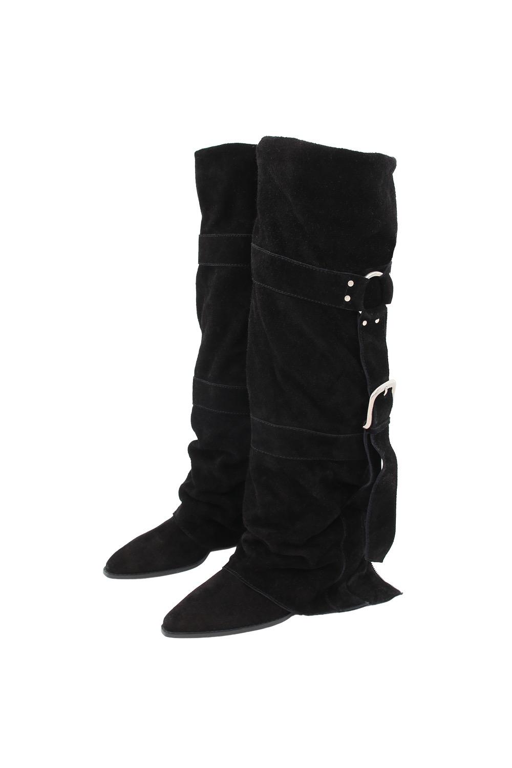 (ORDER MADE) BELT DRAPE BOOTS BLACK