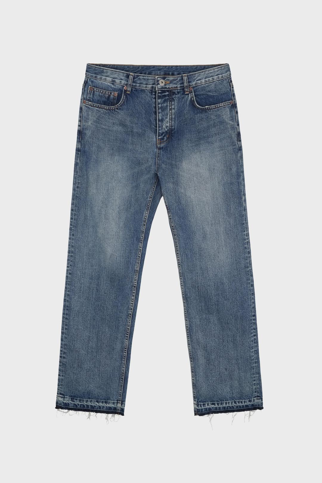 TORN STRAIGHT DENIM PANTS INDIGO