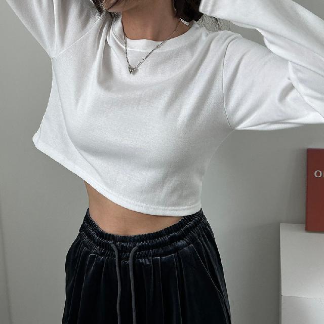 *당일출고*(탄탄면,자체제작) 1+1할인 라운드 긴팔소매 데일리크롭티