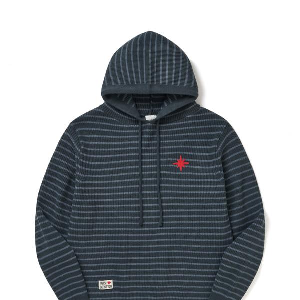FAVICON LOGO STRIPE KNIT HOODY NAVY