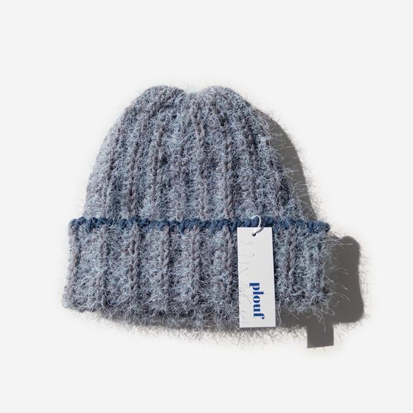 Furry wool beanie (blue grey)