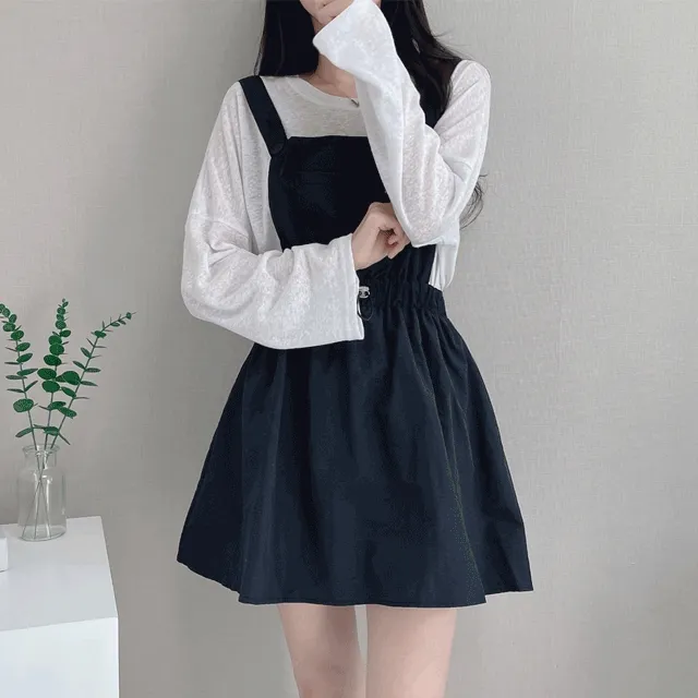 바스락 속바지 스트링 밴딩 스퀘어 멜빵 치마