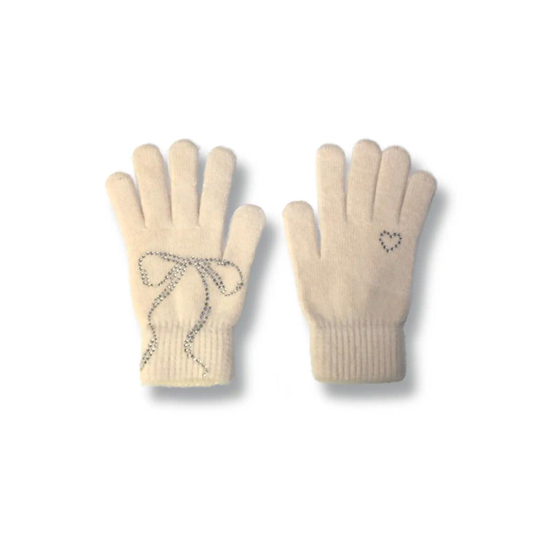 Ribbon heart gloves. - white