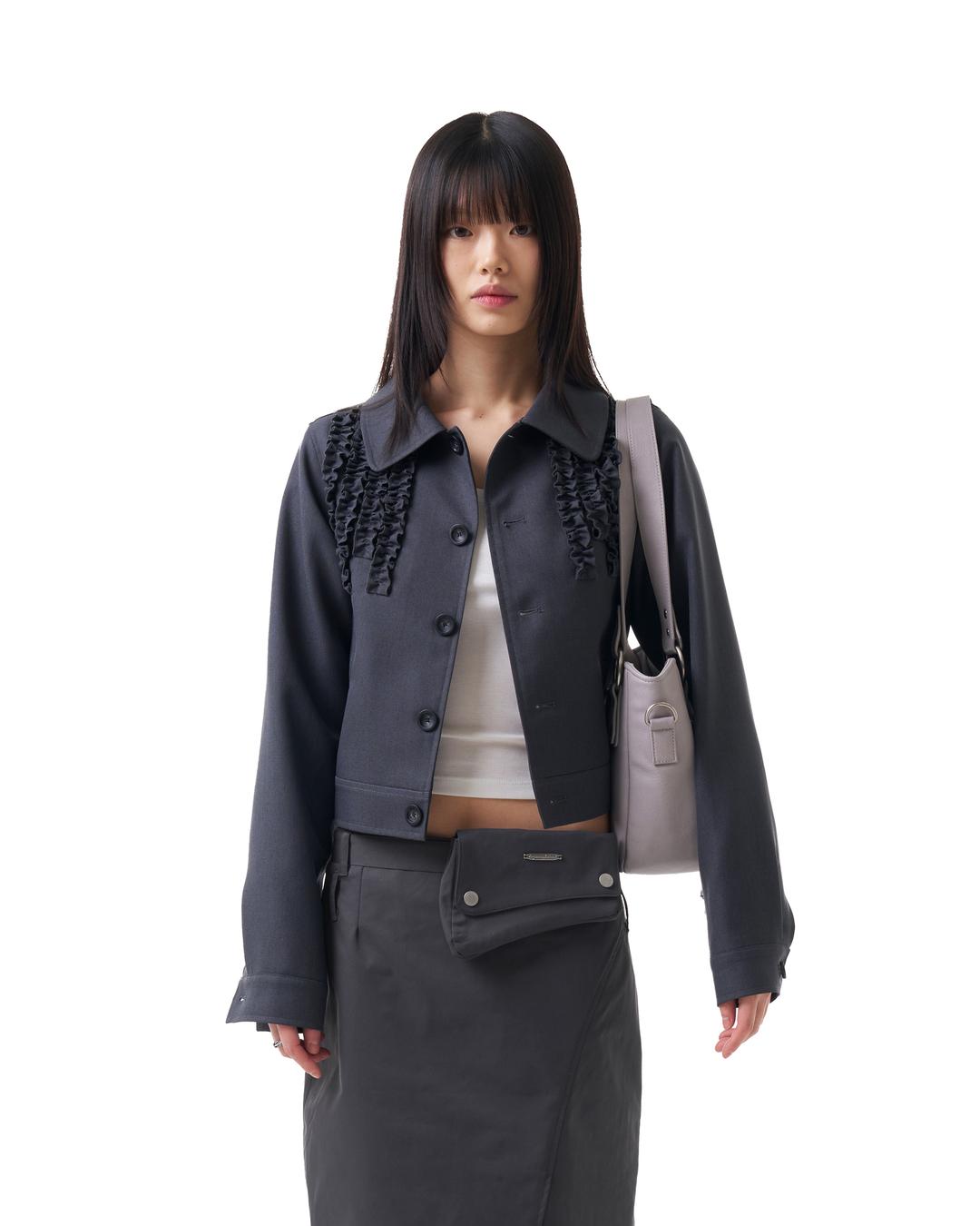 Frilled Button Jacket (Dark Gray)