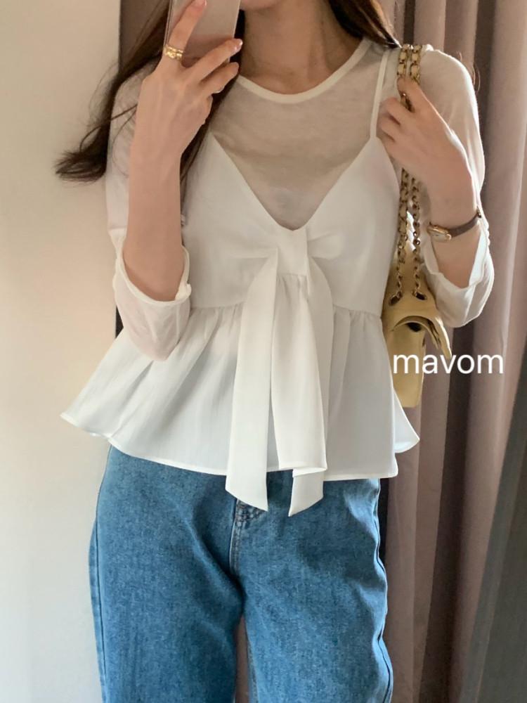 (당일/폭주/쿠폰/무배) 컴히얼 리본 뷔스티에 2col 나시 블라우스