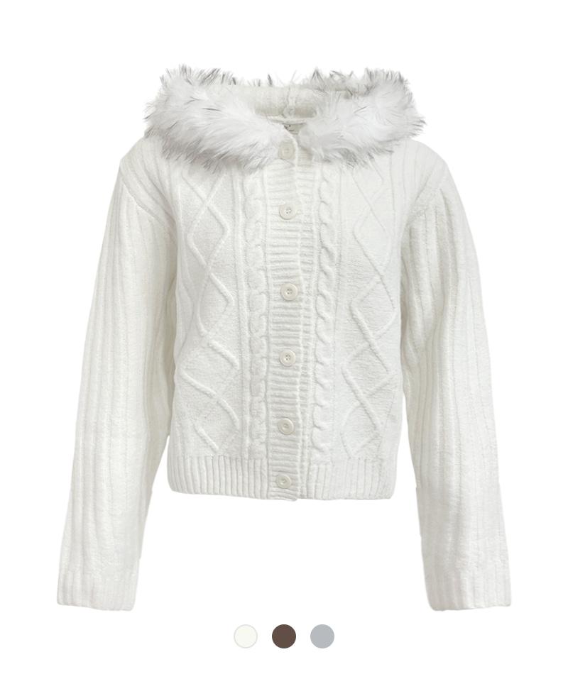 미스티 퍼 후드 니트 가디건