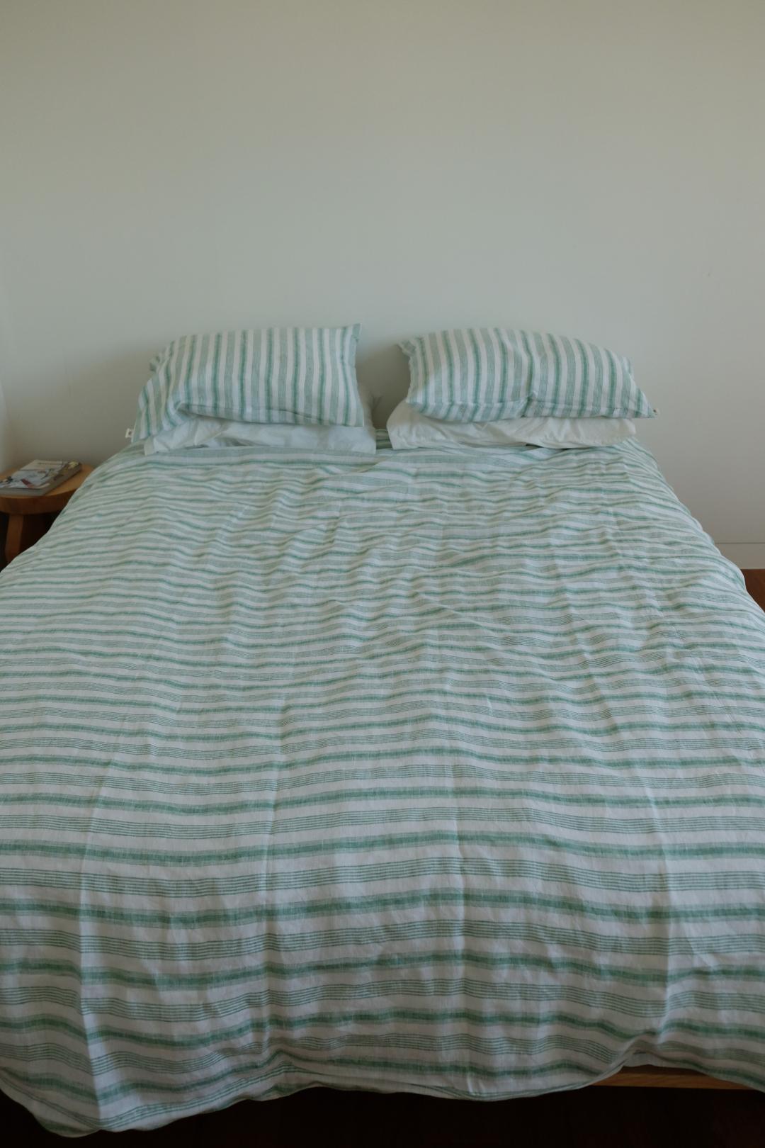 Stripe green Linen bedding