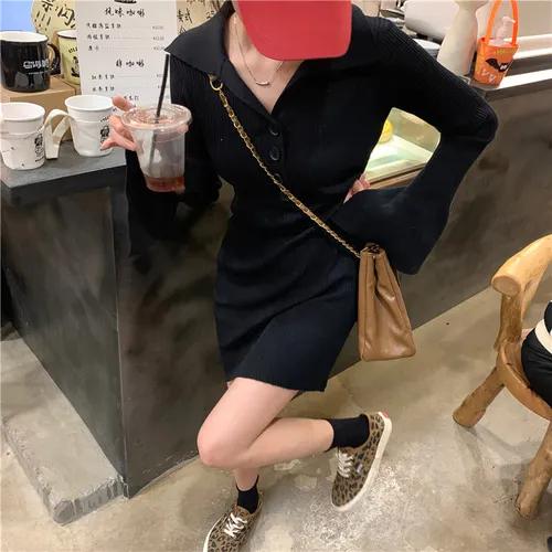 카라 긴팔 니트 미니원피스 PK원피스 캠퍼스룩