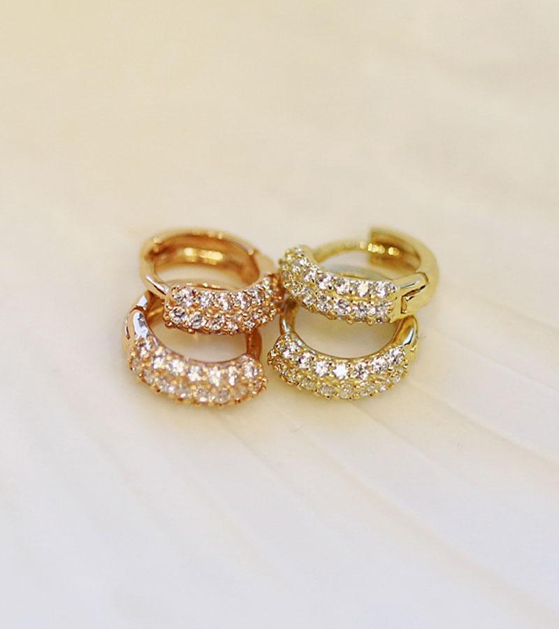 14k 18k 미니 볼륨 큐빅 원터치 링 귀걸이