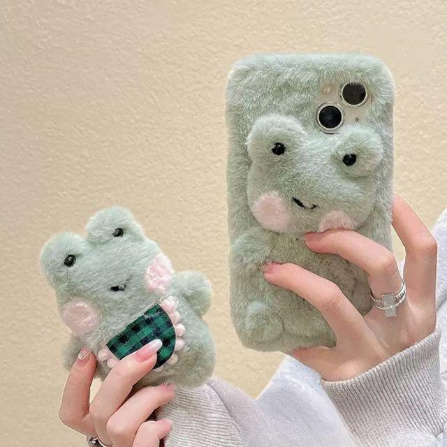 [아이폰14시리즈가능/인스증정] 체크 개구리 양털 뽀글이 털실 아이폰 에어팟 1 2 3 프로 케이스