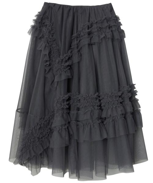 Tulle Layered Long Skirts (FL-266_Charcoal)