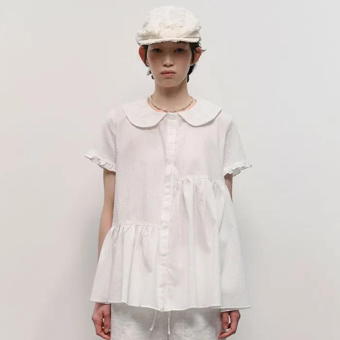 [8차] Textured Collar Top [White]