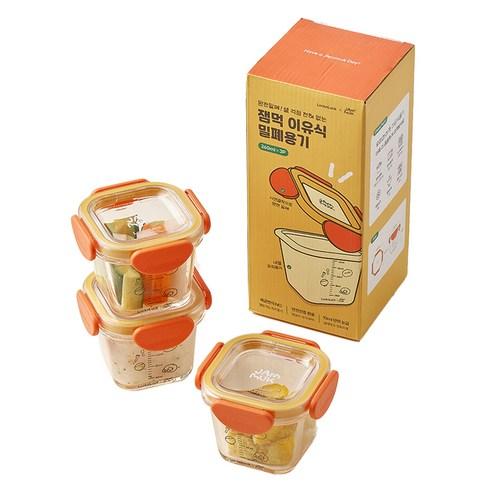 잼먹 완전결착 이유식 밀폐용기 사각형, 오렌지, 260ml, 3개 - 이유식/분유보관 | 쿠팡