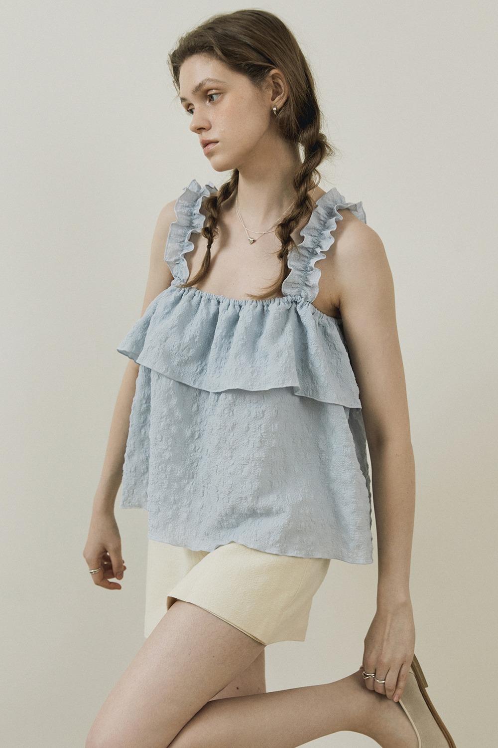 Double frilled T-shirt_Sky blue
