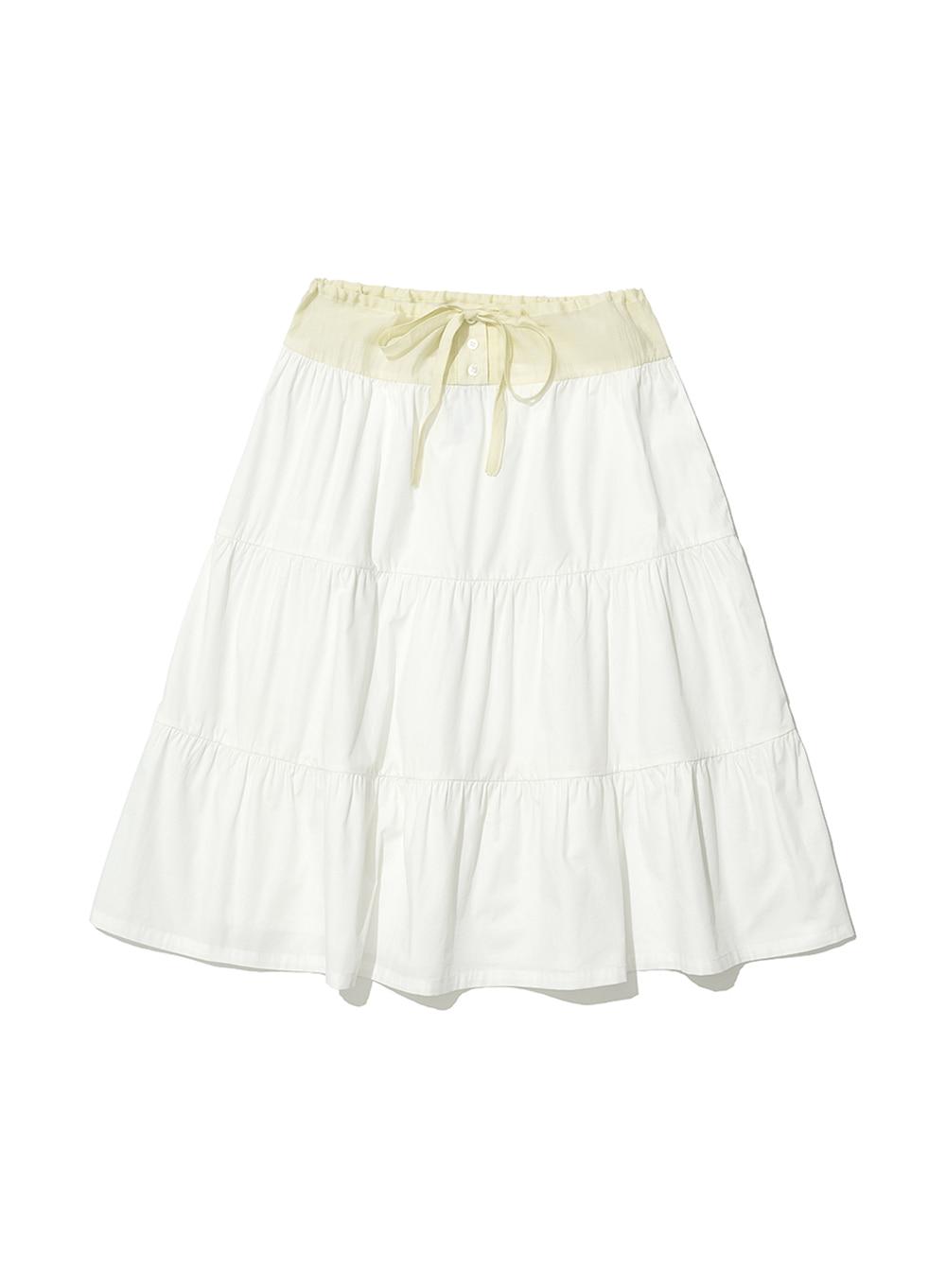 [WOMEN] TIERED SHIRRING MIDI SKIRT_OFF WHITE
