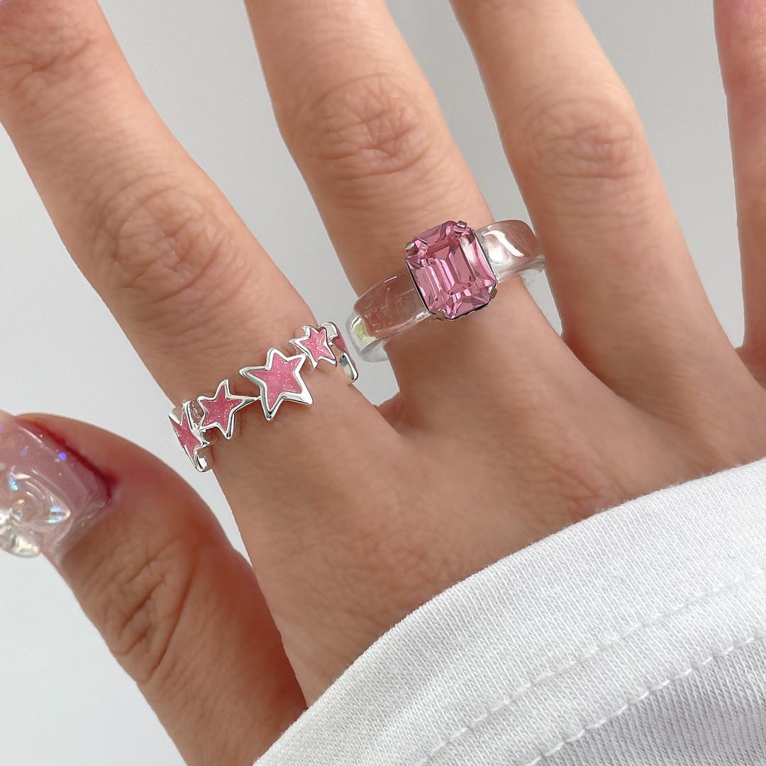 핑크 펄 에폭시 별 반지 스타 글리터 레이어드 유니크 컬러 반짝이 포인트 선물 분홍 우정