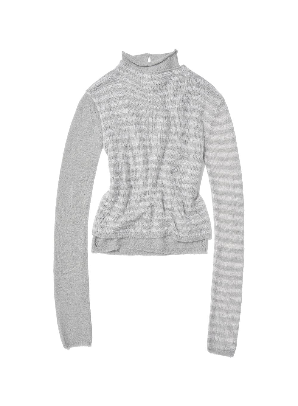 [WOMEN] DOUBLE LAYERED MOCK NECK KNIT TOP_GREY STRIPE