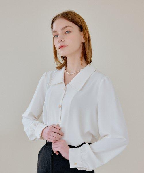 ROUND SHIRRING SHIRT_WHITE