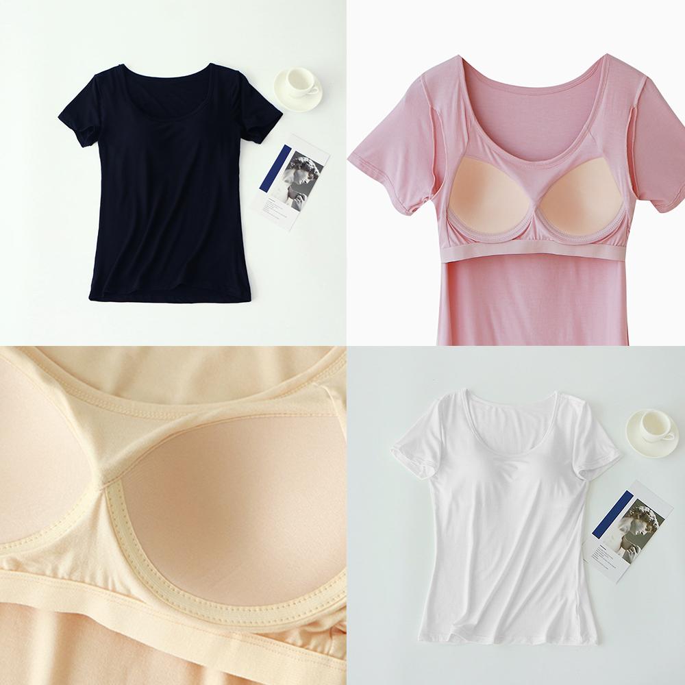모달브라캡반팔티 모달 캡내장 노브라 일체형 티셔츠