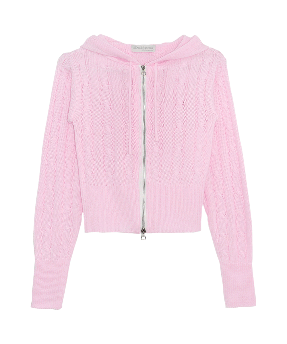 아쿠비클럽 [ACUBI CLUB] cable knit hoody two way zip-up (3colors)