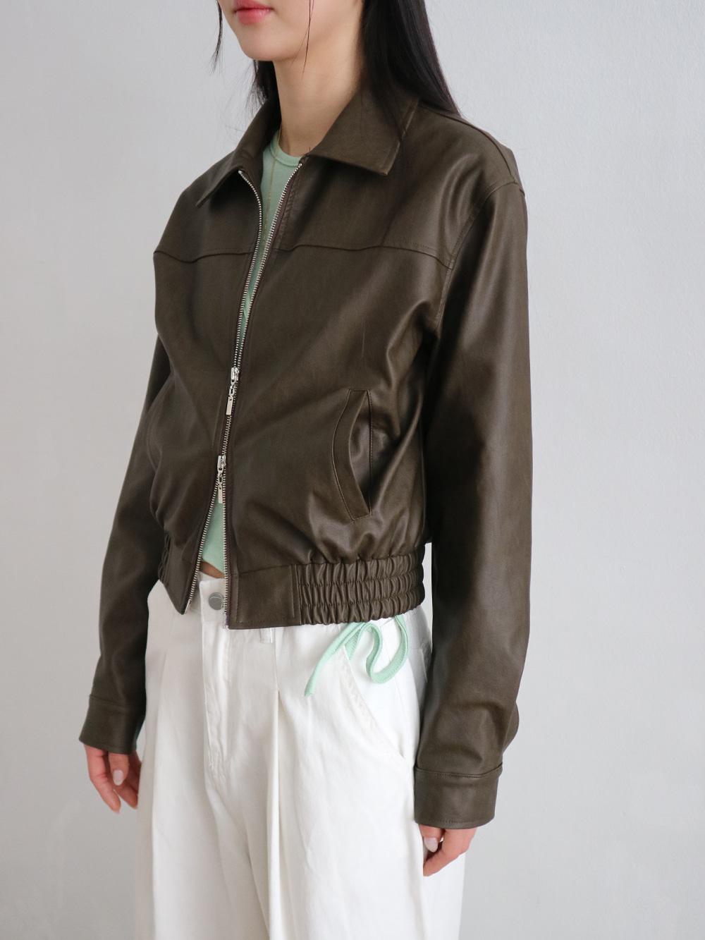 에피 빈티지 크롭 블루종 레더 자켓