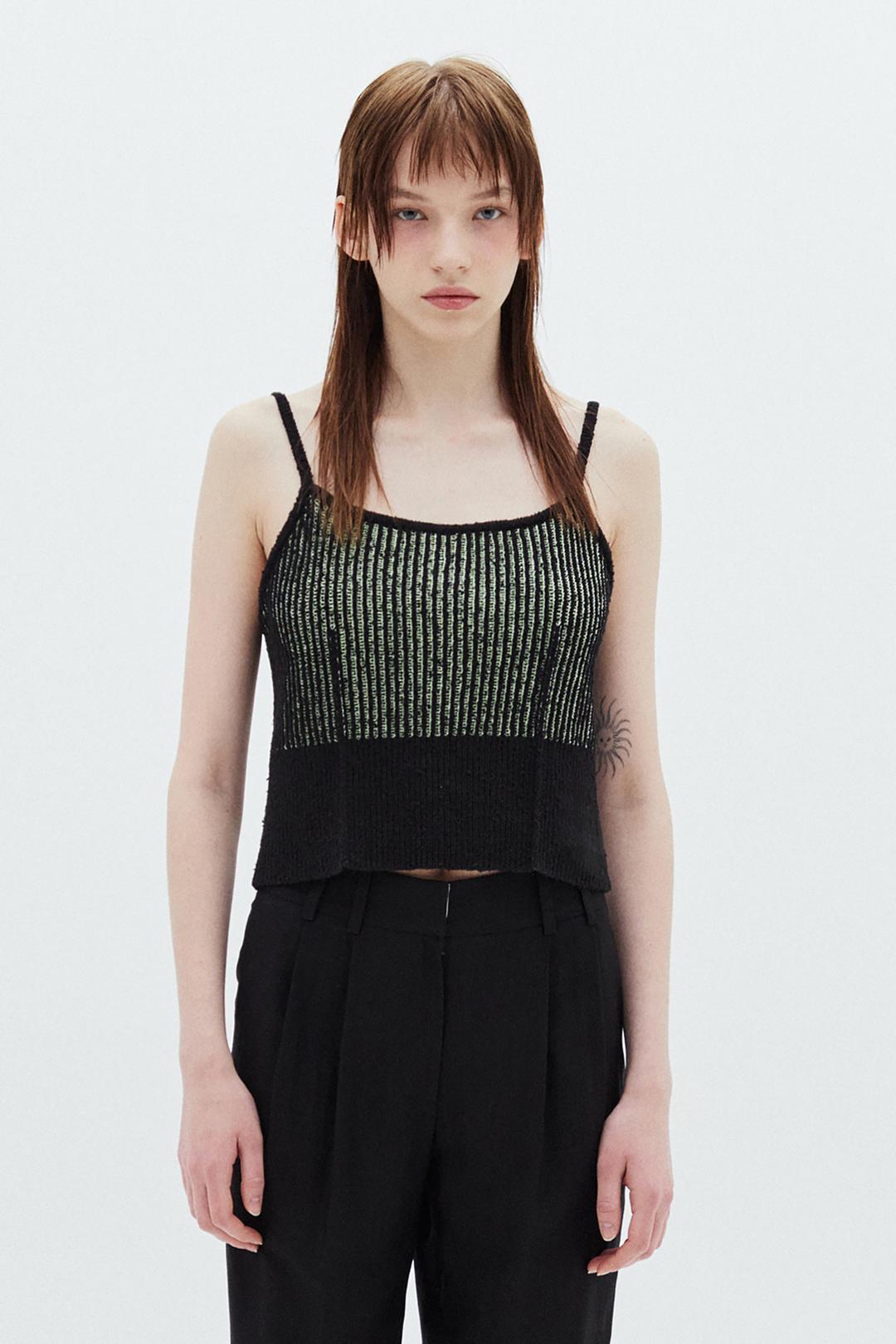 TWO TONE KNIT SLIP IN BLACK