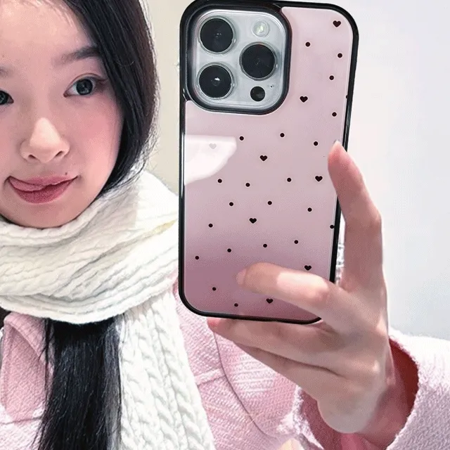 맥세이프 선택가능❤️ 미니 도트 하트 핑크 블랙 맥세이프 에폭시 글라스 범퍼 케이스 폰케이스 아이폰케이스 갤럭시케이스 핸드폰케이스 아이폰 16 15 14 갤럭시 S24 S23