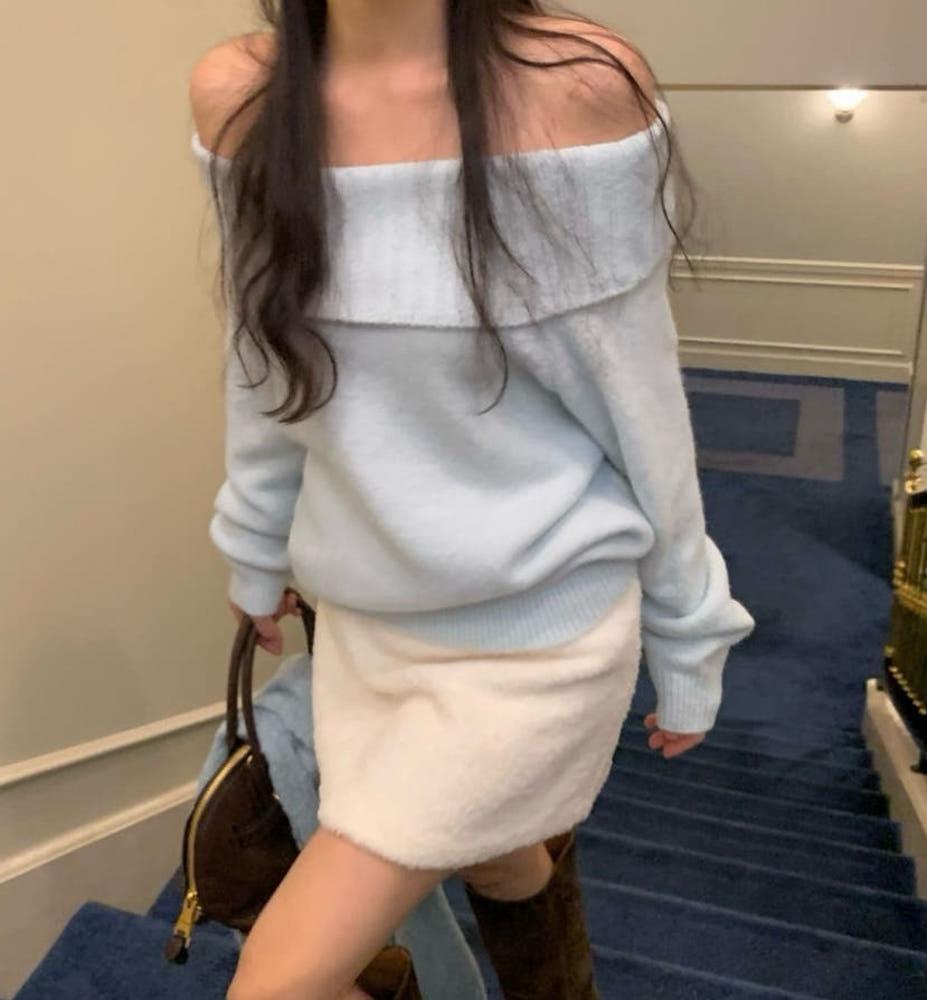 강추 (Fw) 차콜 지연/ 알파카 오프니트 오프숄더 연말룩 크리스마스룩 니트(3col)