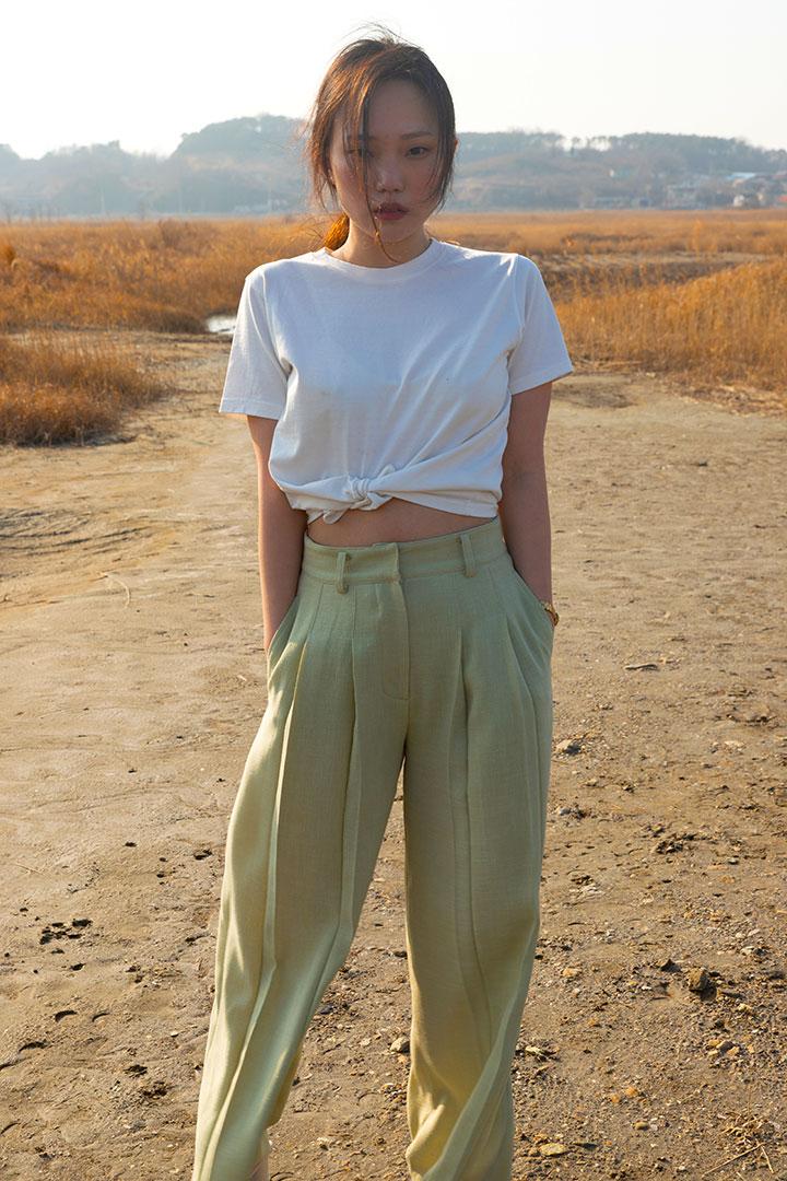Pleated Wide Leg Trousers (Pistachio Green)