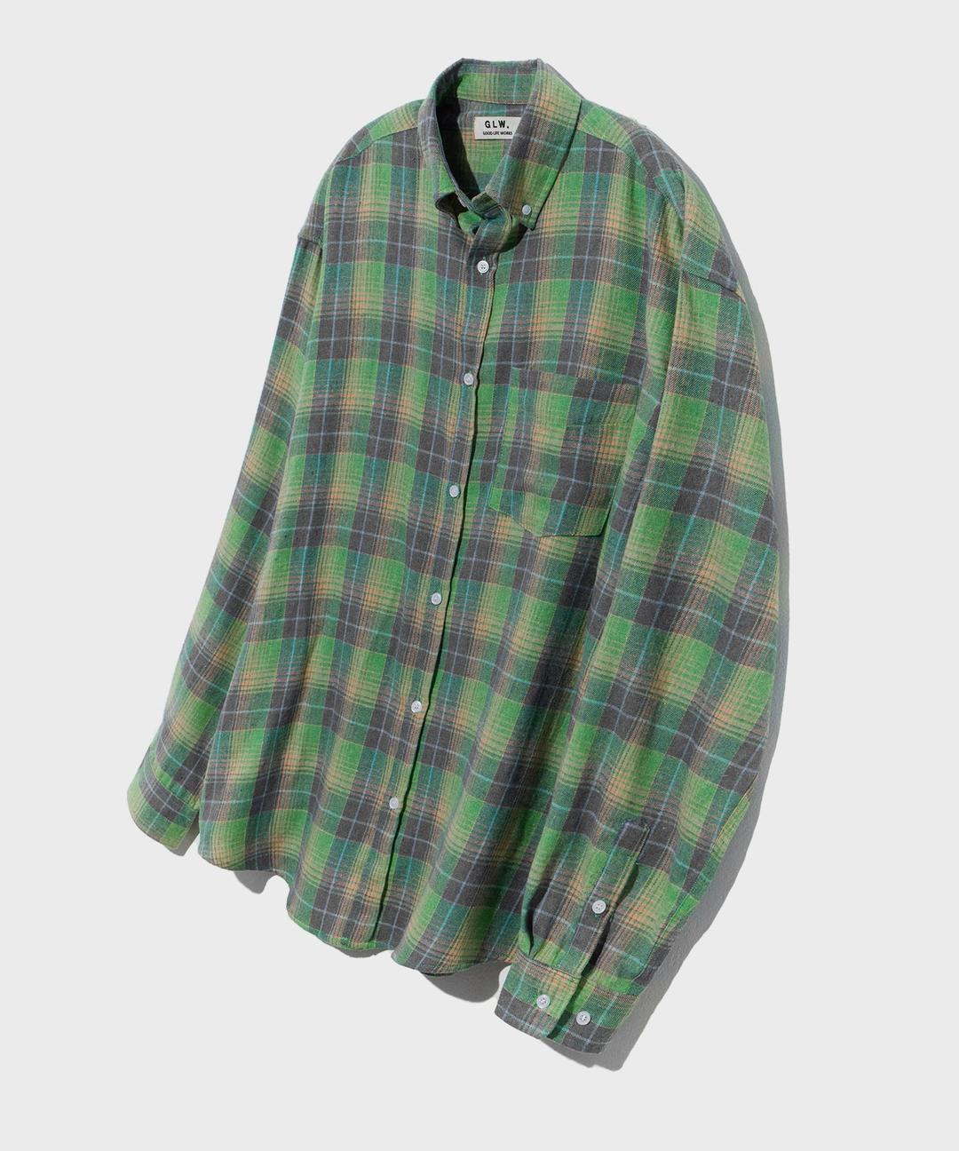 오버핏 포켓 체크 셔츠 그린