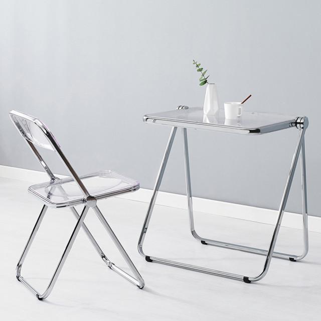 미드센추리 모던 투명 접이식 테이블 탁자 폴딩 원룸 간이 다용도 1인용