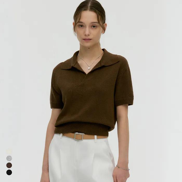 [From ITALY] 오픈 카라 반팔니트 MDKT046_5 Colors