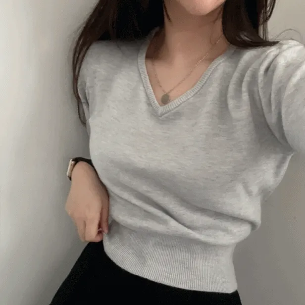잘록허리! 고퀄리티 브이넥 크롭 니트 4color