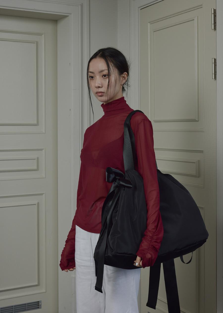 WRINKLE MESH TURTLTE NECK DEEP RED