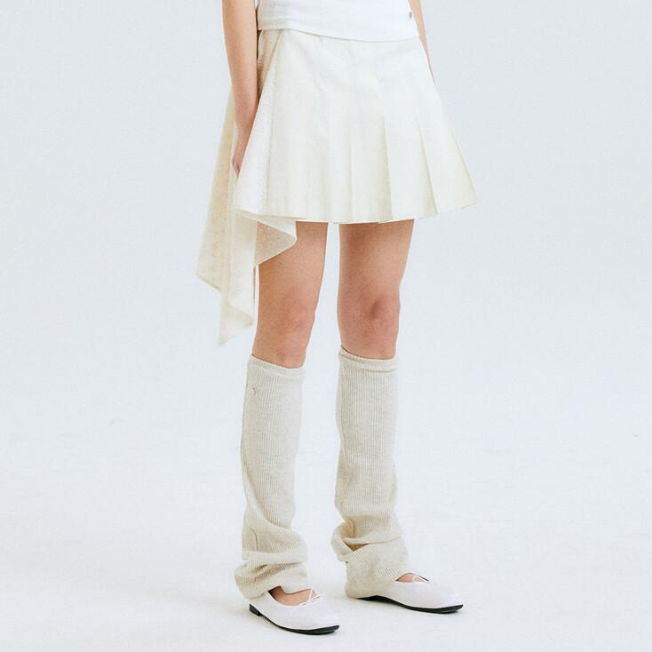 UNBALANCE PLEATED WRAP SKIRT / ECRU