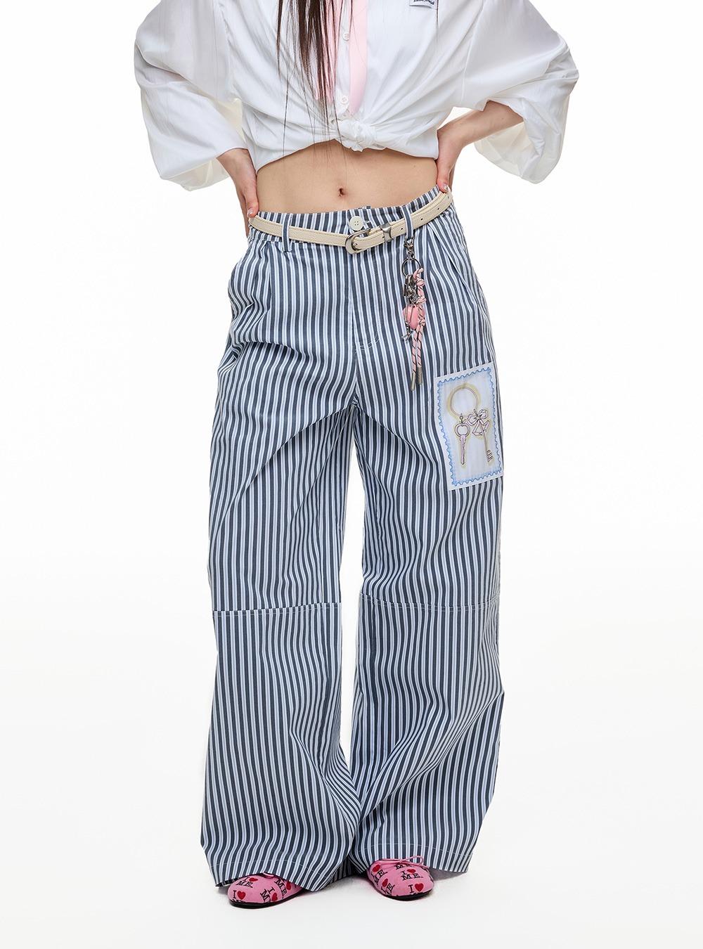 Casual Patchwork Stripe Wide Pants