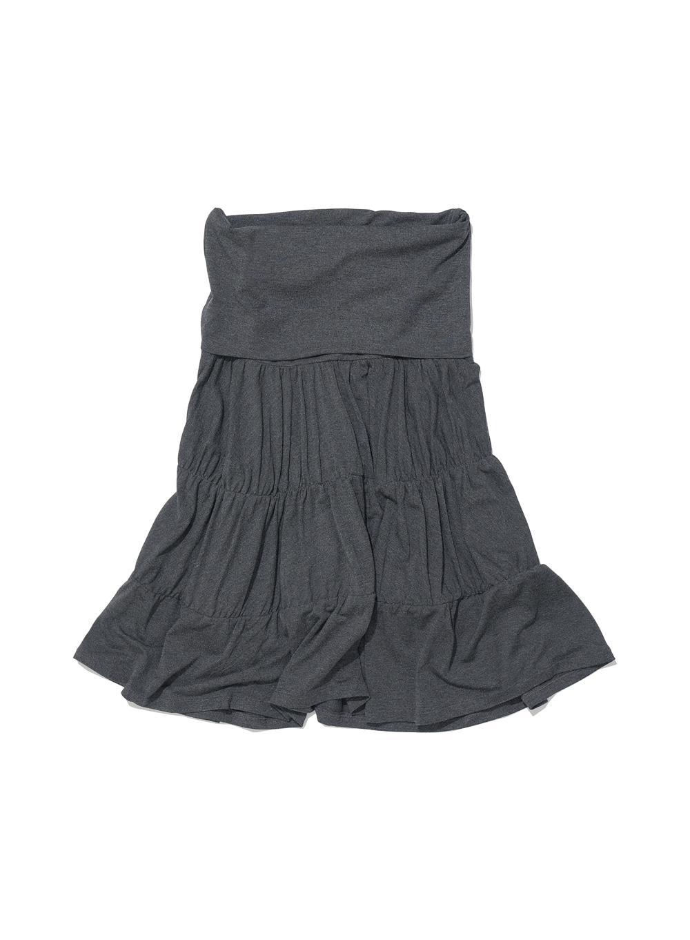 [WOMEN] PWC JERSEY SHIRRING TIERED MIDI SKIRT_CHARCOAL MELANGE