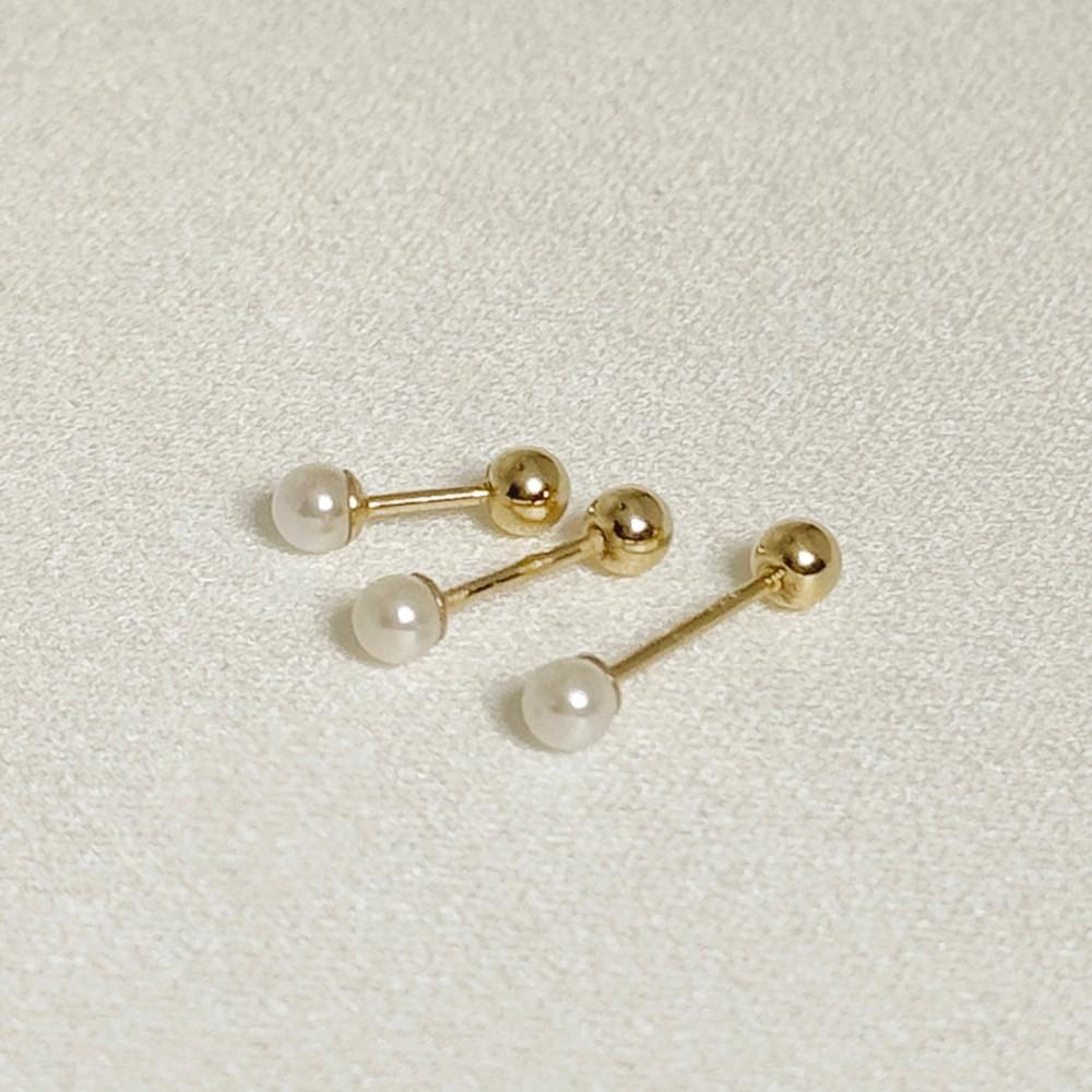 14k 미니 진주 피어싱 2mm 3mm - 초미니 금 귀걸이 귓볼 귓바퀴