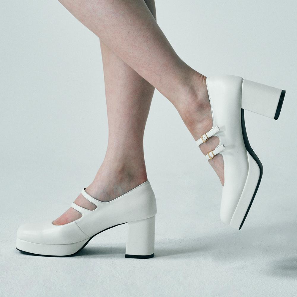 솔트앤초콜릿 [★키스 오브 라이프 하늘 착용]스퀘어 토 더블 스트랩 메리제인 펌프스 412331003 (7cm/3colors)