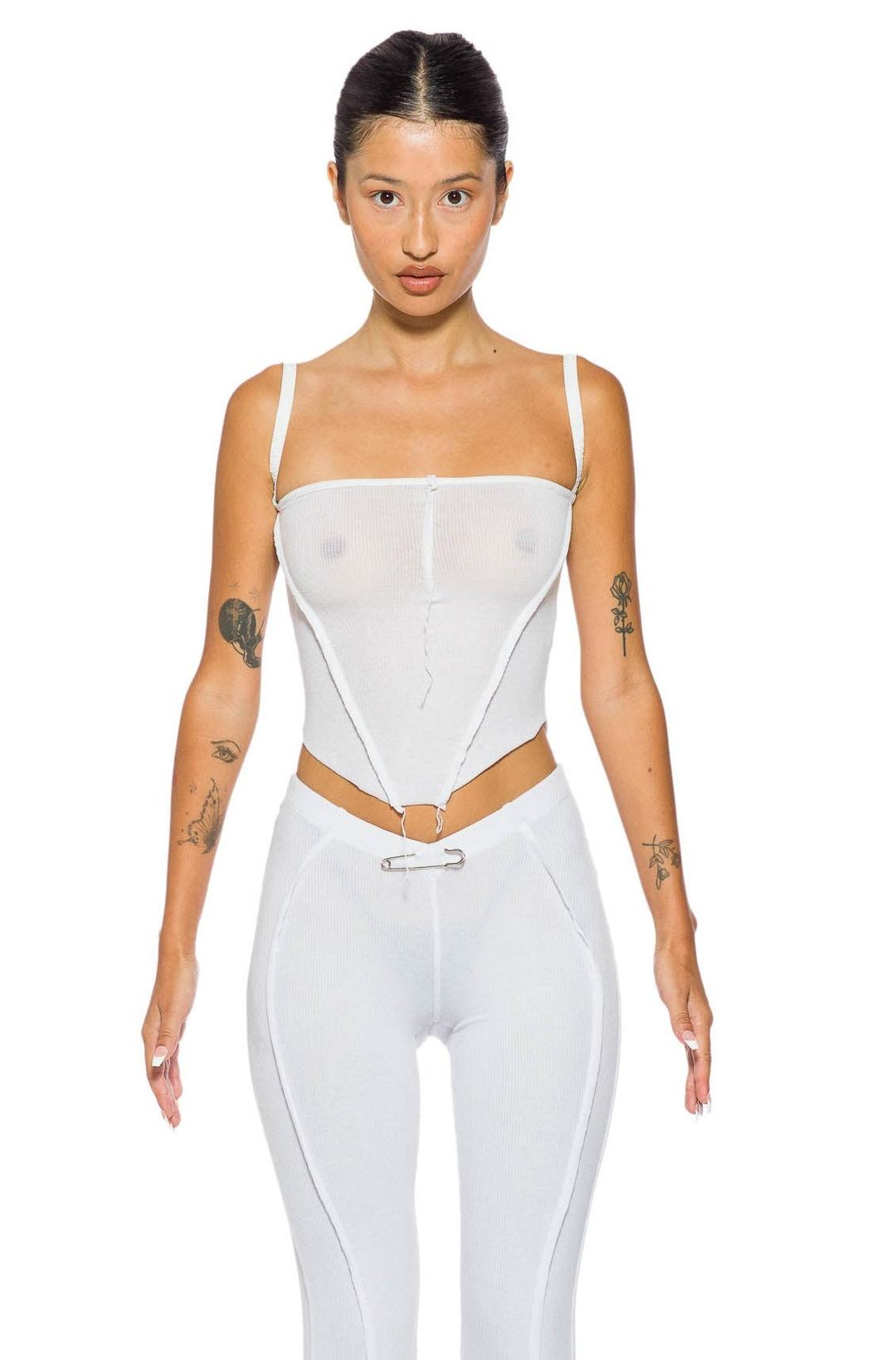 V CUT TANK IN WHITE RIB - XS