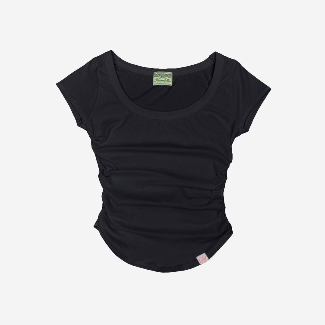 [KREAM 단독 / 예약 배송] Pleasenofollow New Momo Shirring Short Top Black