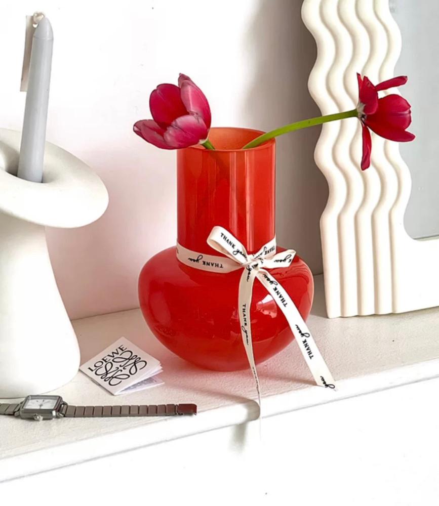 오렌지베케이션 하트 유리 꽃병 오브제 화병