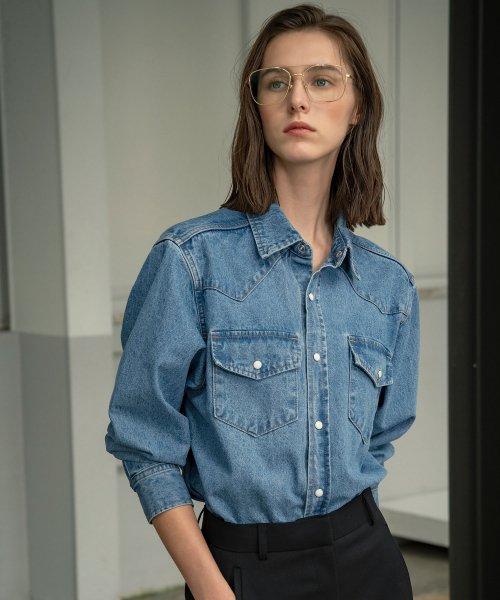 SITP5067 western denim shirt_Medium blue