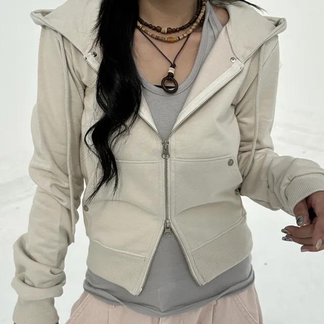 아일렛 더 버튼 포인트 핏 업 투웨이 크롭 후드 집업(3color/3-5일 여유주문)