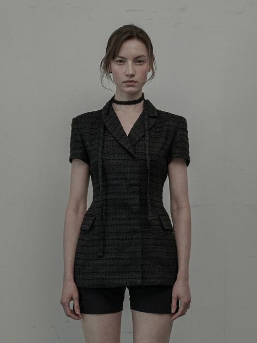 Emma String Half Sleeve Jacket-Tweed Black