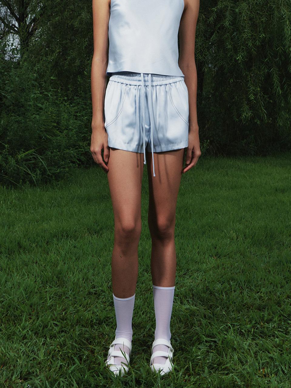 Satin Bow Shorts Sky Blue