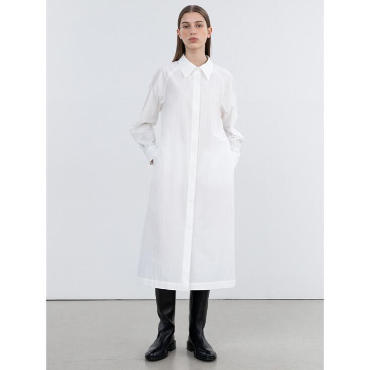 래글런 볼륨 셔츠 원피스 WHITE